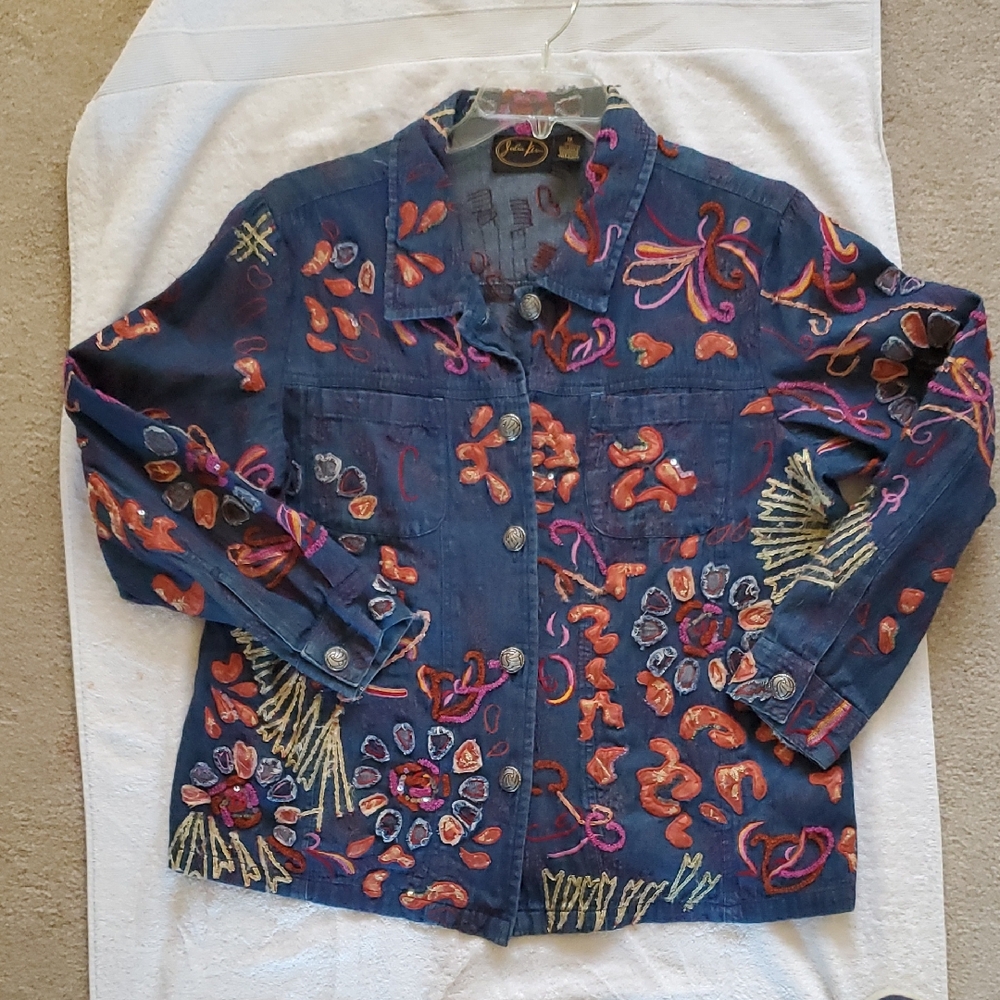 Multicolor Embroidered Jean Jacket Looks Like Johnny Was